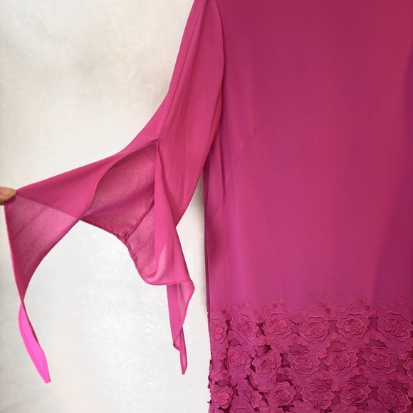 Tahari Fuchsia Pink Barbiecore Lace Embroidered Hem Chiffon Cocktail Dress Sz 12 - Picture 9 of 9